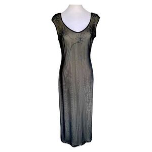 Vintage Reggio Black Beaded Sleeveless Dress Womens Size 8